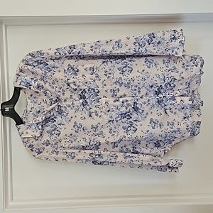 J. Jill White Button-Down Shirt with Blue Floral Print- XL